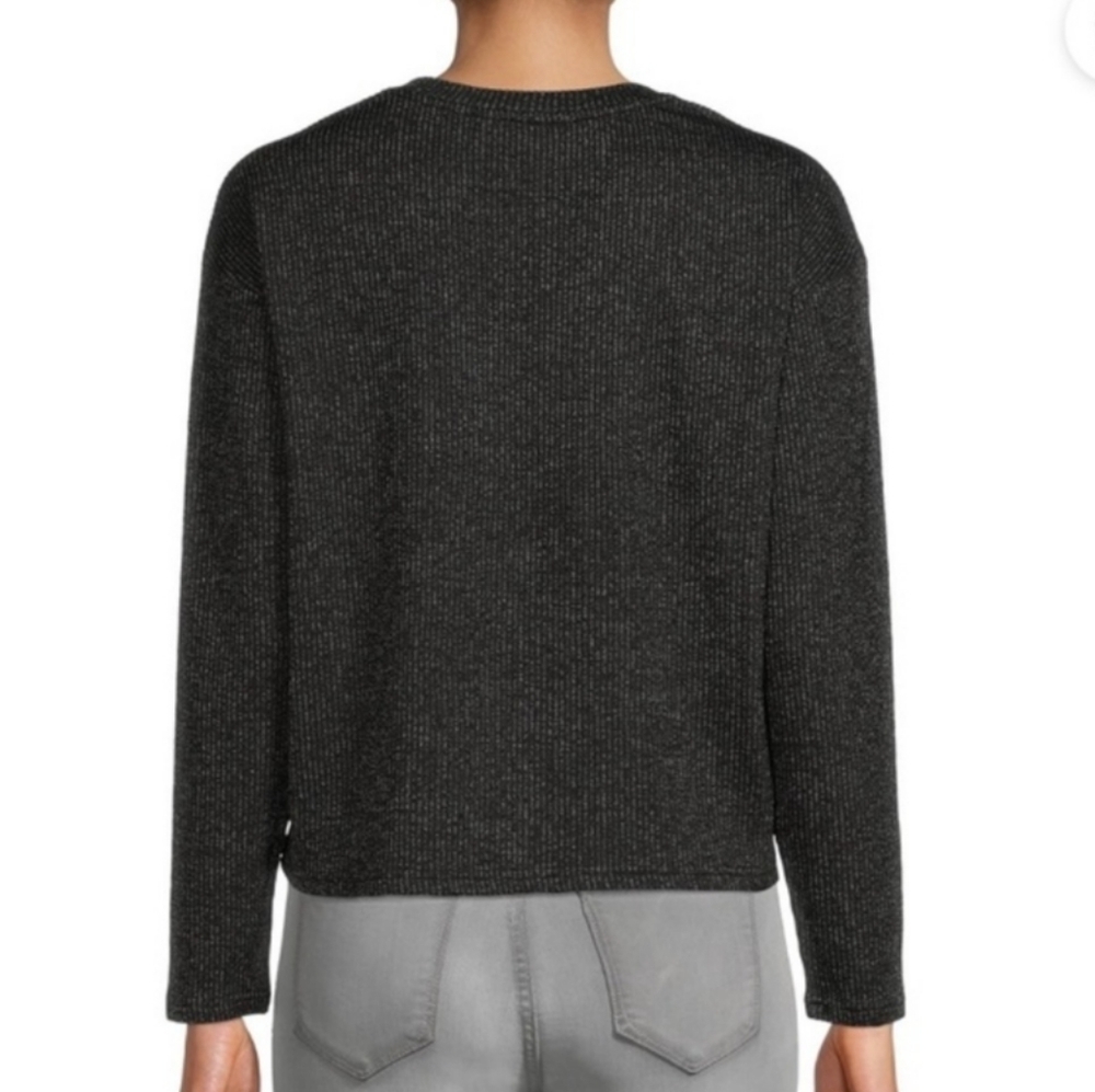 Time & Tru Grey & Black Ribbed Long Sleeve Pullover V-Neck Knit Top Sz L - Picture 3 of 16